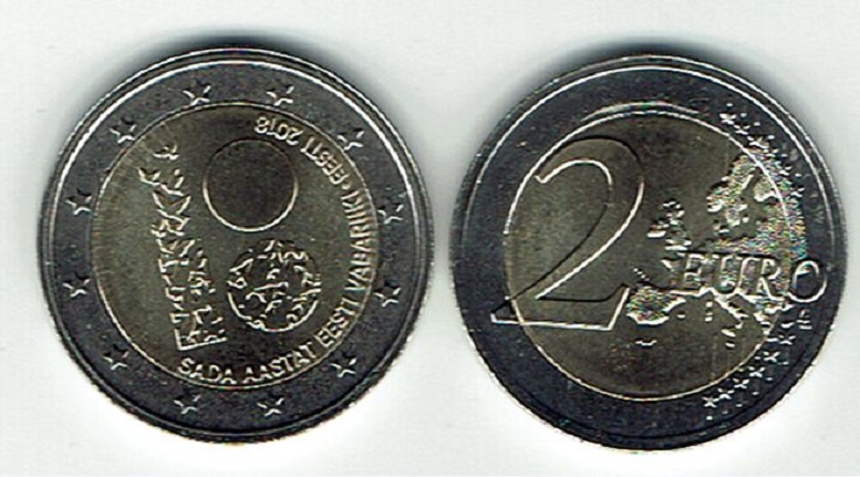 (afbeelding voor) 2 Euromunt Estland 2018 100 jaar onafhankelijkheid UNC